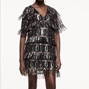 Black sequin dress with fringe